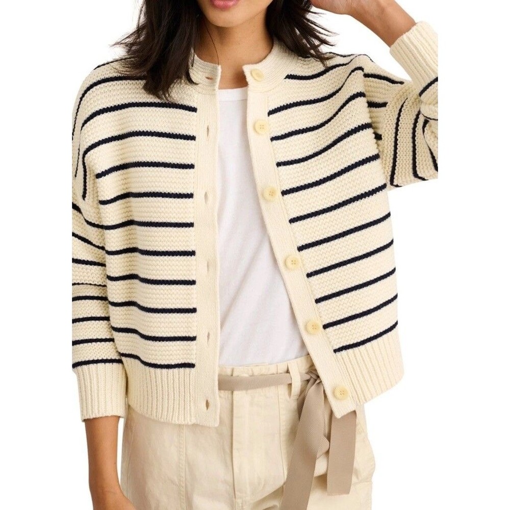 Alex Mill  Women’s Nico Chunky Stripe Cotton Cardigan Ivory Navy S